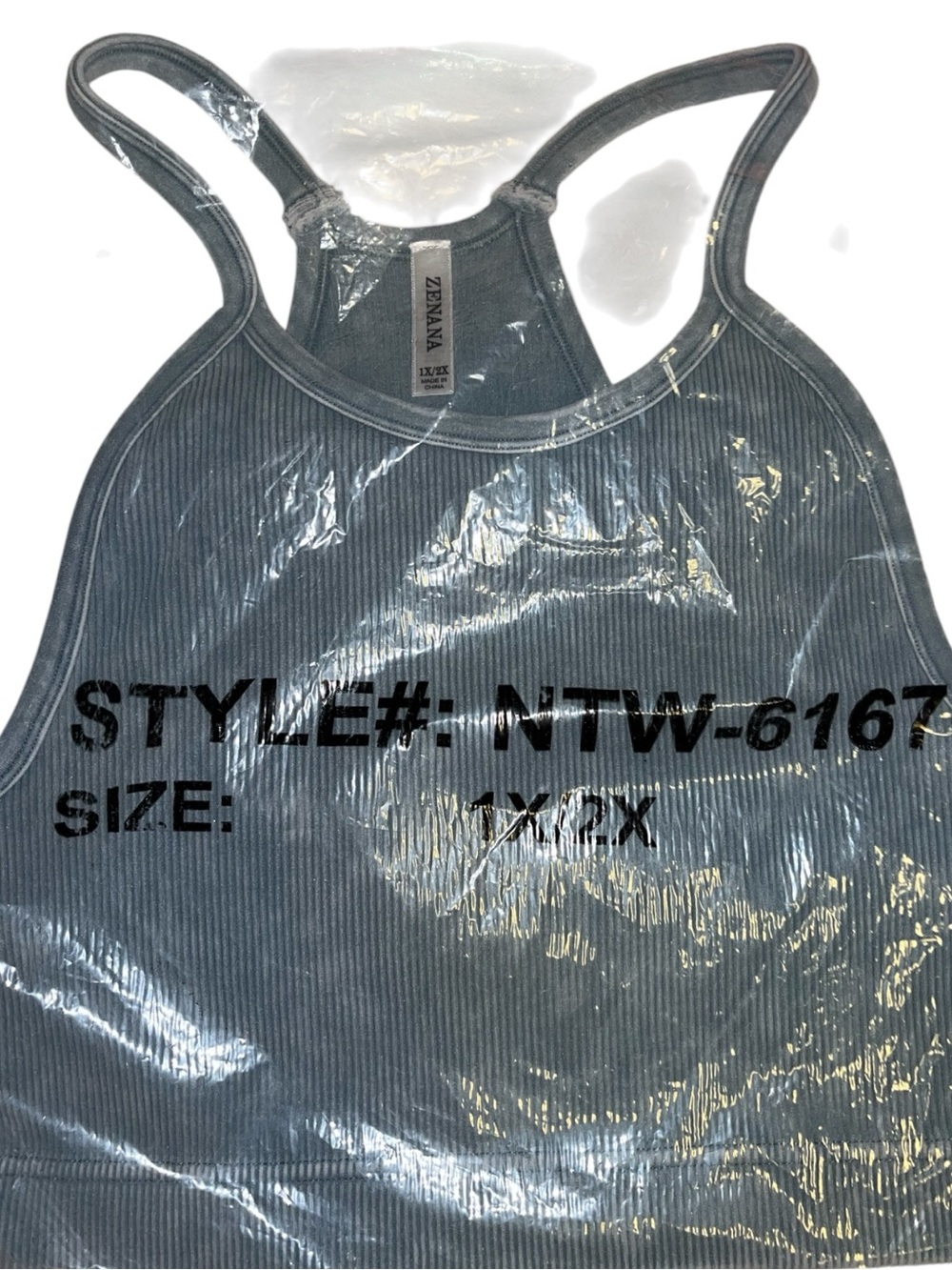 Zenana 1X/2X Ribbed Racerback Crop Tank Top - Charcoal Green